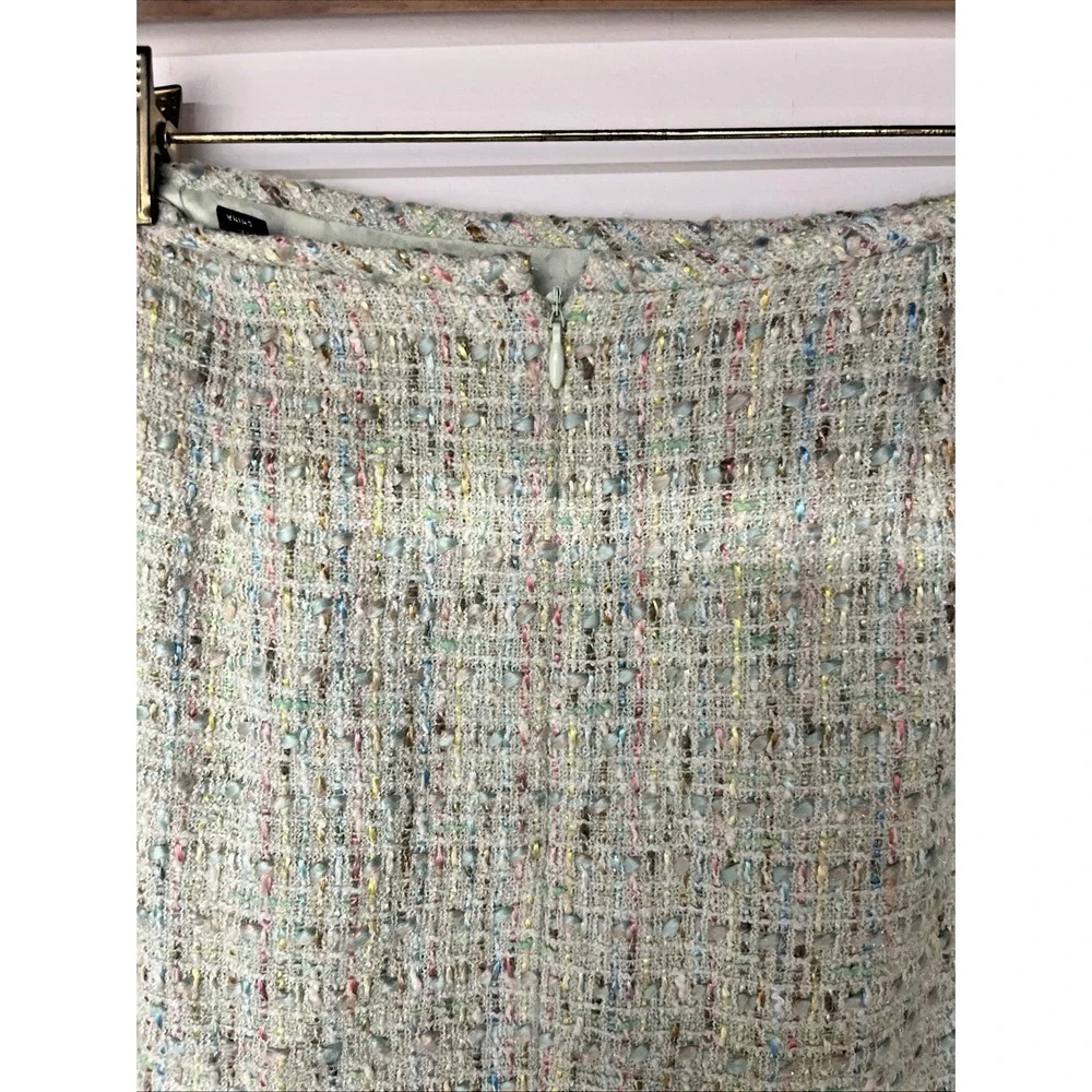 Tahari 2 Pc Boucle Tweed Skirt Suit Set Size 12 Sequin Trim Pastel Career - Picture 9 of 16